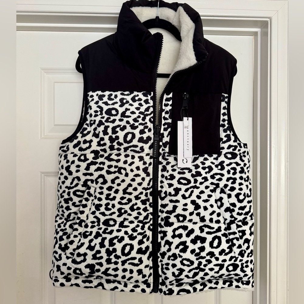 Sanctuary Reversible puffer VEST  blk & wht leopard/cream